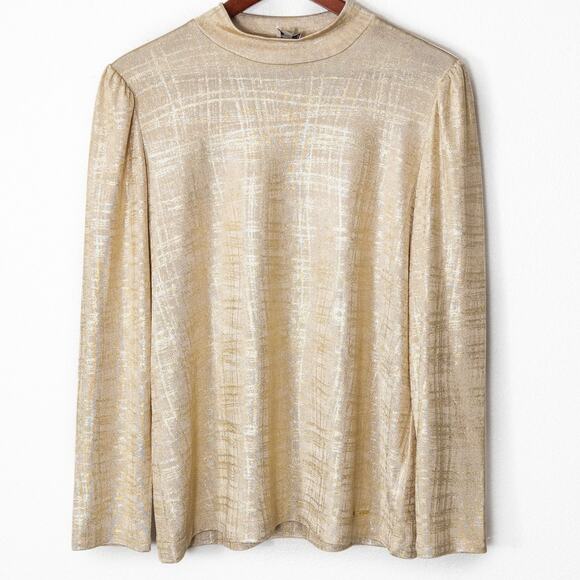 Anne Klein Blouse Metallic Knit Gold Tone Women’s L Chic Quiet Luxury - Picture 1 of 9